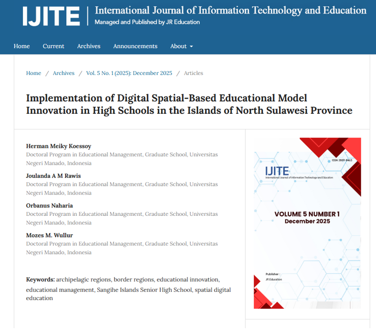 Implementation of Digital Spatial-Based Educational Model Innovation in High Schools in the Islands of North Sulawesi Province